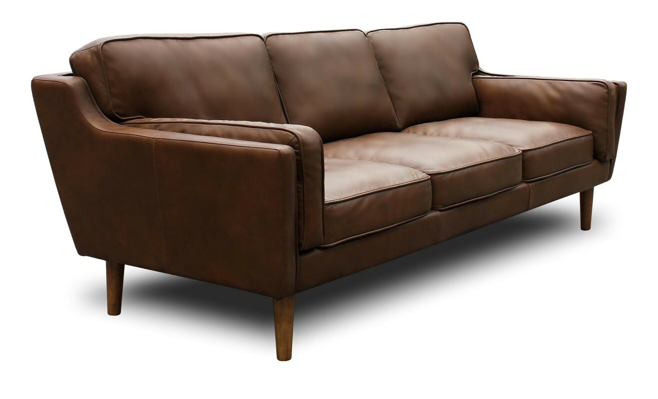 union rustic kaufman mid century modern leather sofa